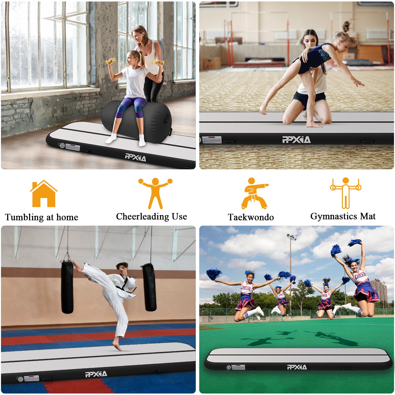 PPXIA Inflatable Gymnastics Mats Air Tumbling Mat - Inflatable Tumble Track 10ft 4 inch Thick, Cheer Mat Air Floor for Kids Home Use Gym Yoga Training Cheerleading With Air Pump