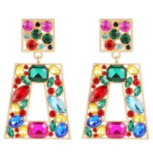 canboer colorful rhinestone rectangle dangle earrings sparkly geometric drop statement earrings hypoallergenic for women party prom