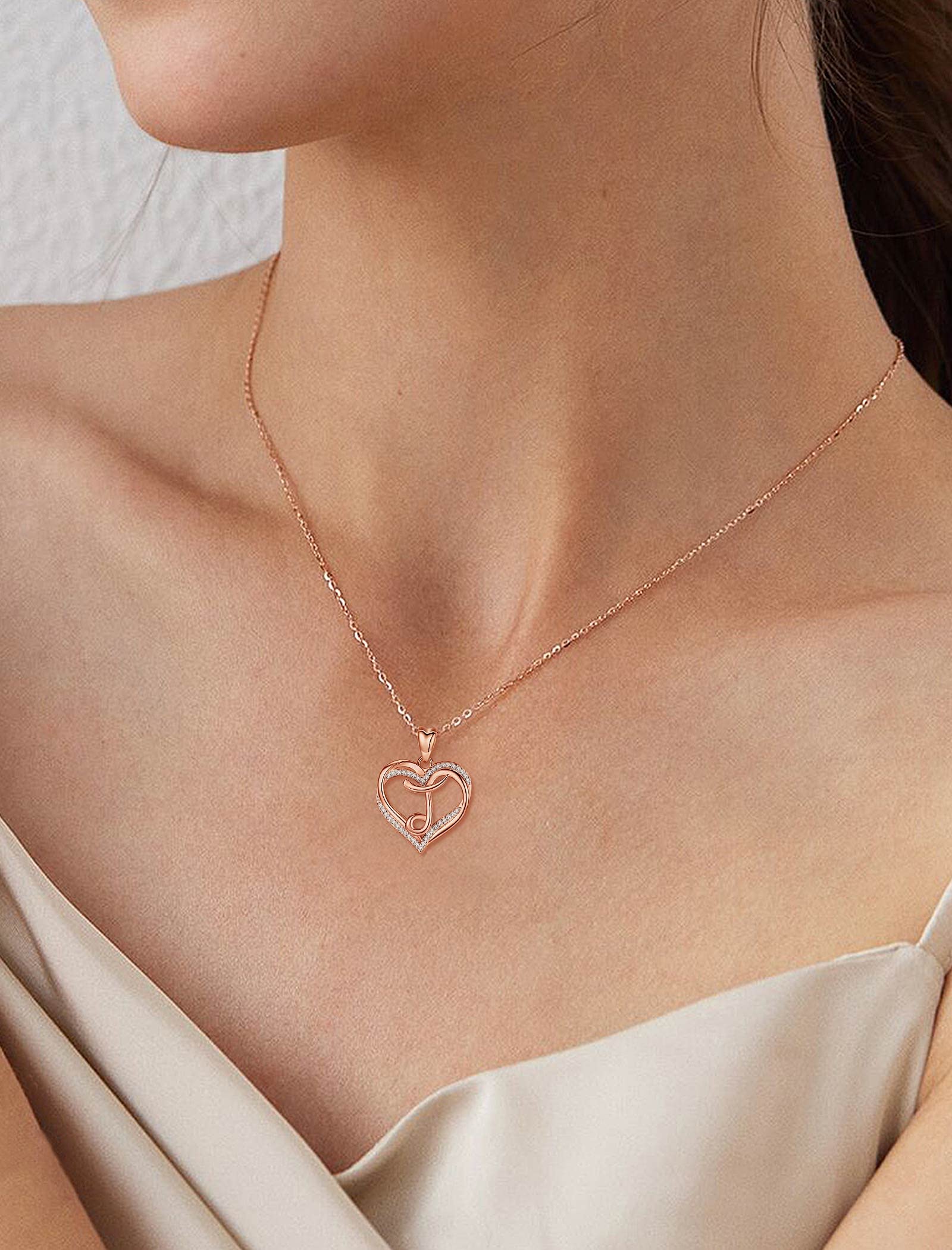 INFUSEU J Initial Necklace Women Letter Heart Jewelry Rose Gold Pendant