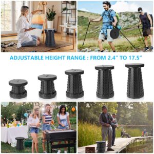 Upgraded Portable Collapsible Telescopic Stool, Sturdy Foldable Stool with Load Capacity of 400lbs, Retractable Camping Stool for Hiking, Fishing Tours BBQ Parties Indoor & Outdoor Activities(Black)