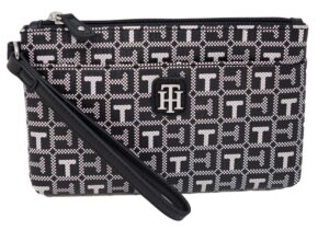 tommy hilfiger women's black white logo printed medium wristlet wallet clutch bag