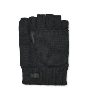 UGG Knit Flip Mitten with Leather Palm Patch Black LG-XL