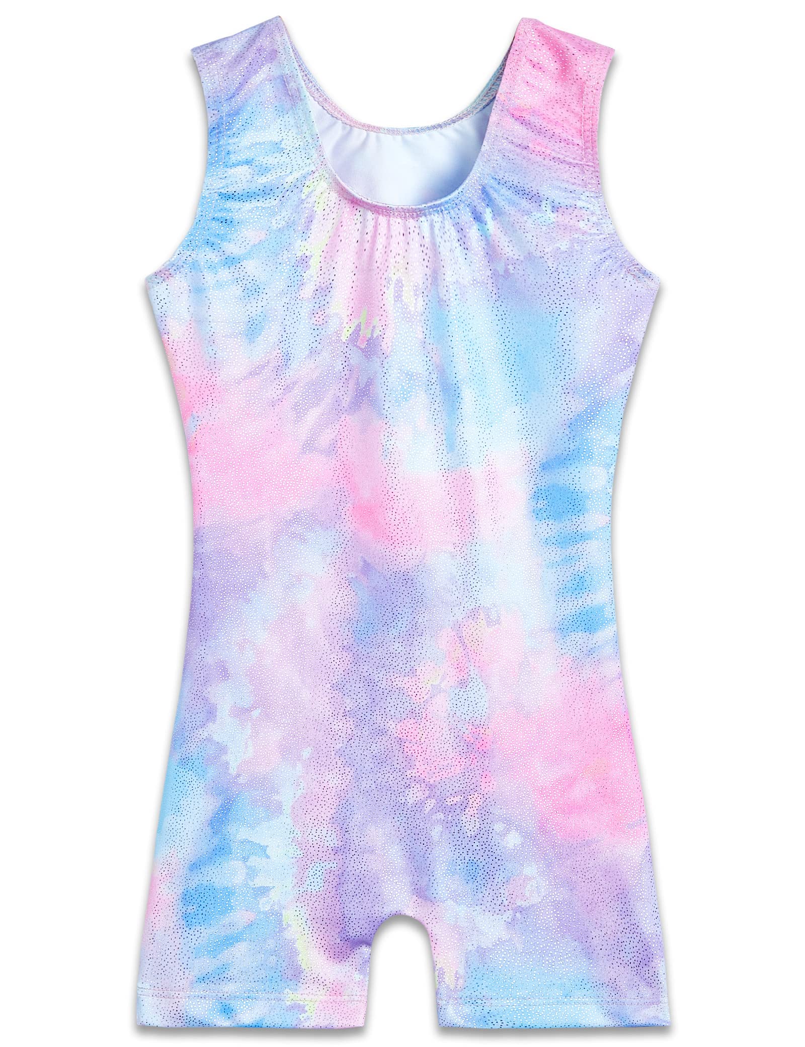 Gymnastics Leotards for Girls 7-8 Years Sparkly Purple Tie Dye Sleeveless Biketards Stretchy Tumbling Practicing Unitard