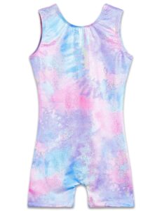 gymnastics leotards for girls 7-8 years sparkly purple tie dye sleeveless biketards stretchy tumbling practicing unitard