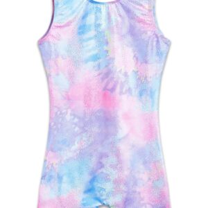 Gymnastics Leotards for Girls 7-8 Years Sparkly Purple Tie Dye Sleeveless Biketards Stretchy Tumbling Practicing Unitard