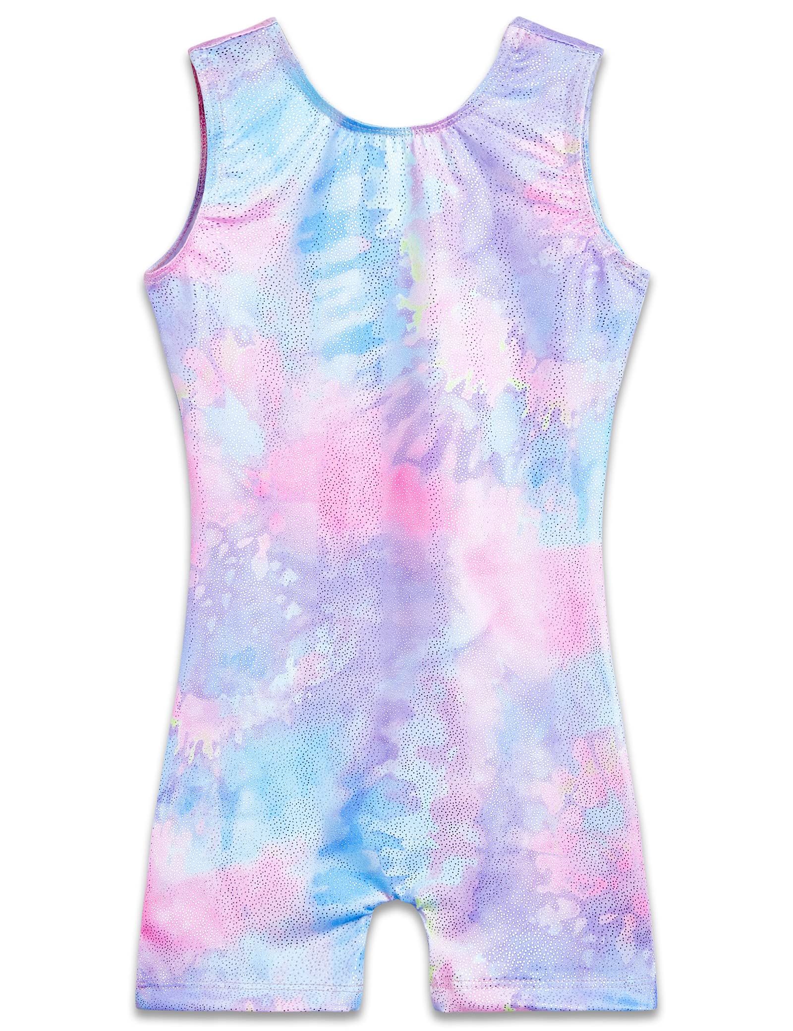 Gymnastics Leotards for Girls 7-8 Years Sparkly Purple Tie Dye Sleeveless Biketards Stretchy Tumbling Practicing Unitard