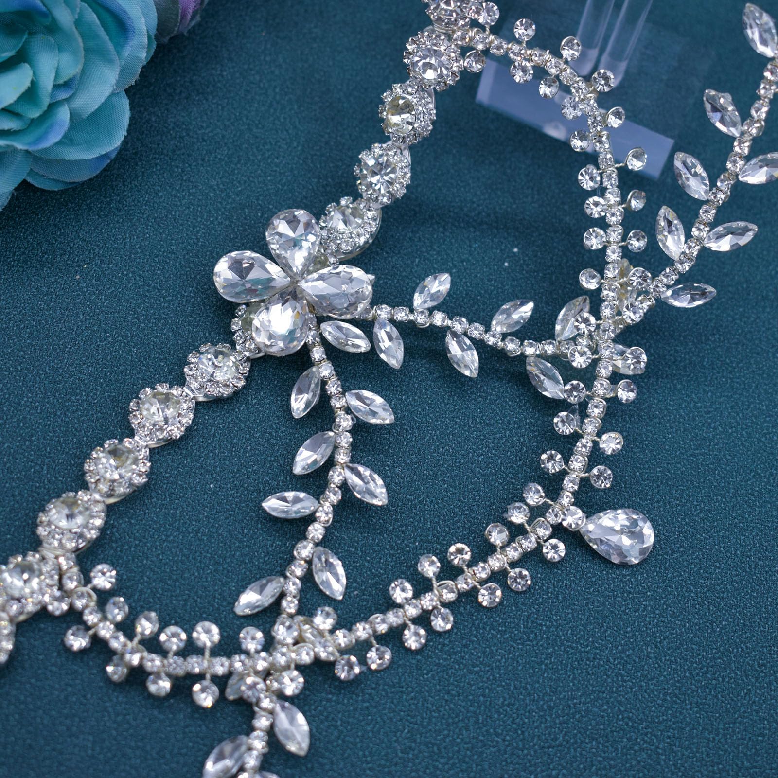 LOVFOIVER Bridal Headpieces for Wedding, Rhinestone Wedding Headband Forehead Hair Accessories for Brides