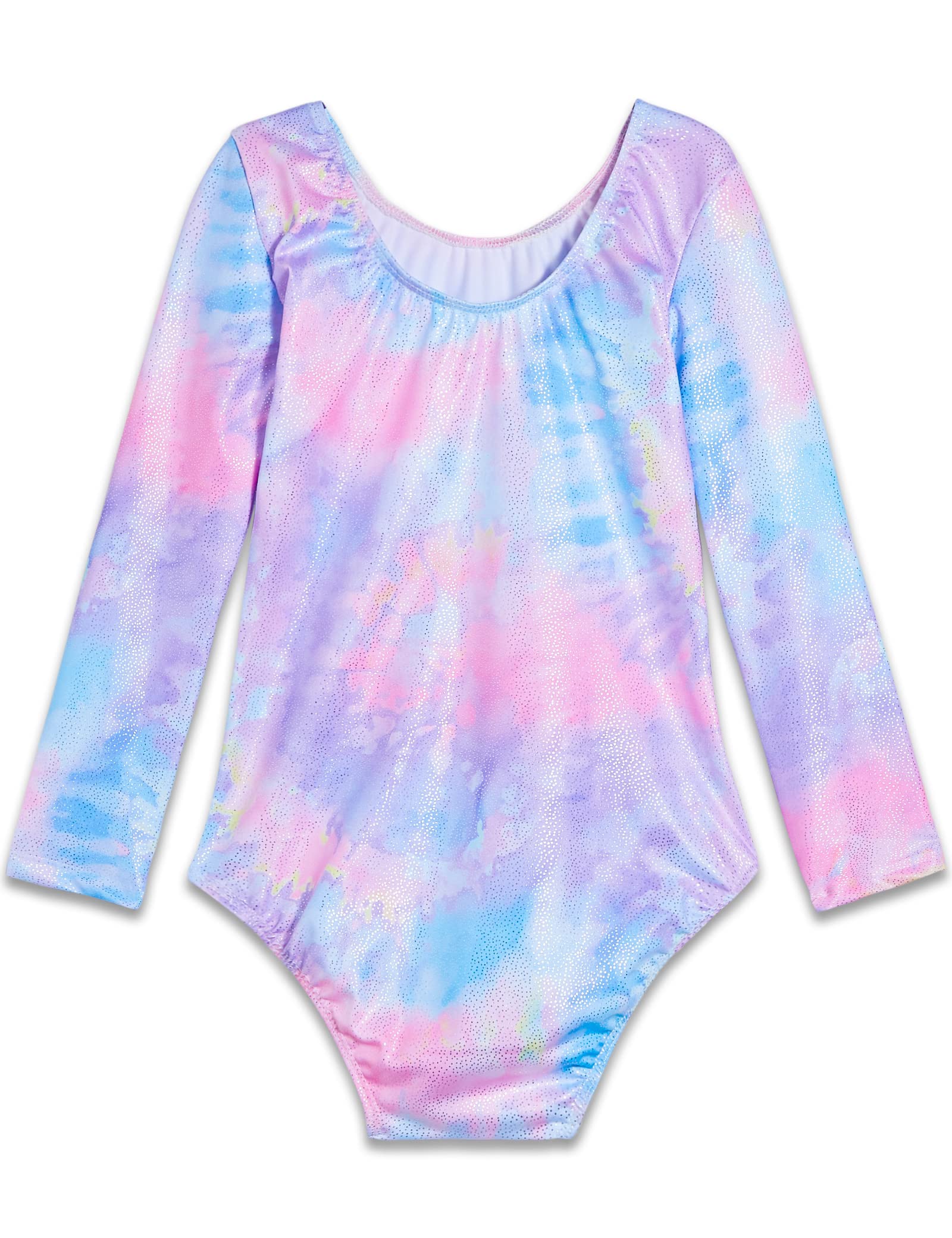 TENVDA Girls Gymnastics Leotards Toddler Kids Tumbling Outfit Size 2t 3t Sparkle Purple Tie Dye Long Sleeve Bodysuits