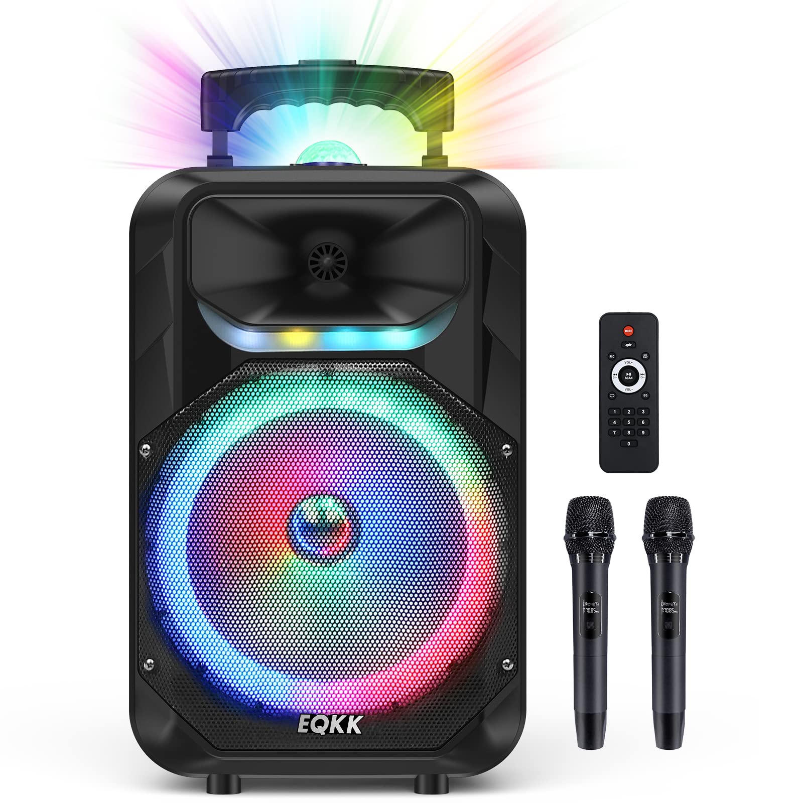 Portable Karaoke Machine for Adults and Kids with 2 Wireless Microphones New 10" Subwoofer PA Machines Bluetooth 5.0 Karaoke Speaker System with DJ Light for Outdoor Party