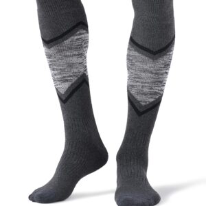 FITRELL 2 Pack Men's and Women's Ski Socks Full Cushioned Winter Merino Wool Thermal Knee High Warm Boot Socks for Skiing Snowboarding, Black+Grey, X-Large