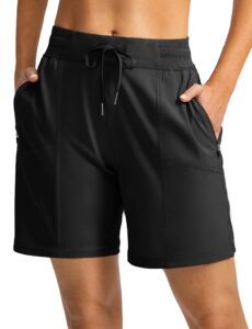 soothfeel women's hiking cargo shorts with 4 pockets 7 inch long quick dry athletic golf shorts for women casual summer (black, xl)