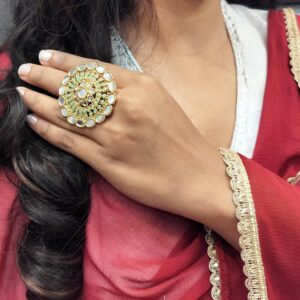 Efulgenz Indian Bollywood Traditional Antique Round Pearl Crystal Kundan Meenakari Adjustable Big Ring Finger Jewelry