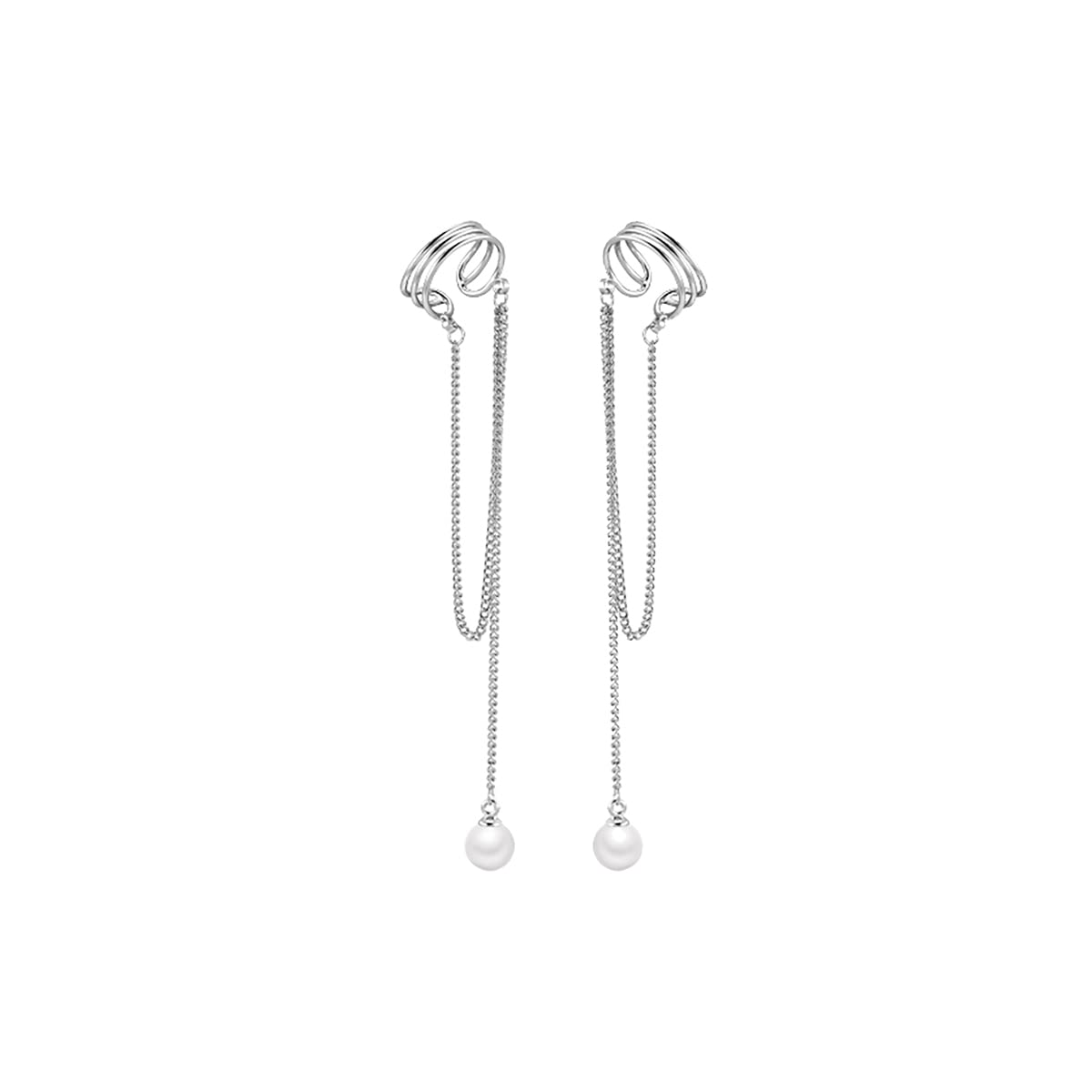 SLUYNZ 925 Sterling Silver No Piercing Cuff Earrings Chain for Women Wrap Earrings Pearl Tassel Clip On Ear (A-Silver1)