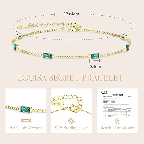 LOUISA SECRET Birthstone Bracelets for Women, 925 Sterling Silver Dainty Simple Women Charm Link Bracelet, Birthday Anniversary Jewelry Gifts for Women Wife Mom Her