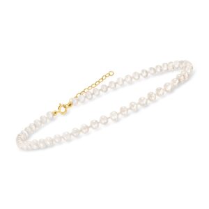 RS Pure by Ross-Simons 4-4.5mm Cultured Pearl Anklet With 14kt Yellow Gold. 9 inches