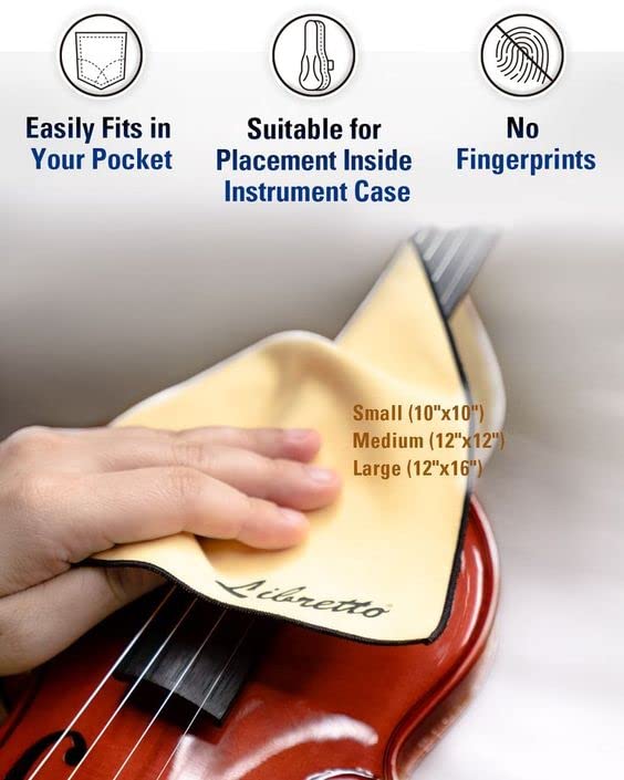 Libretto Microfiber Polish Cloth for Musical Instrument, 3 Sizes in 1 Pack, Violin and Cello Cleaning Product, Yellow, Lint-Free, Super Soft, Gift, for Piano, Guitar, Trumpet, Saxophone, Laptop.