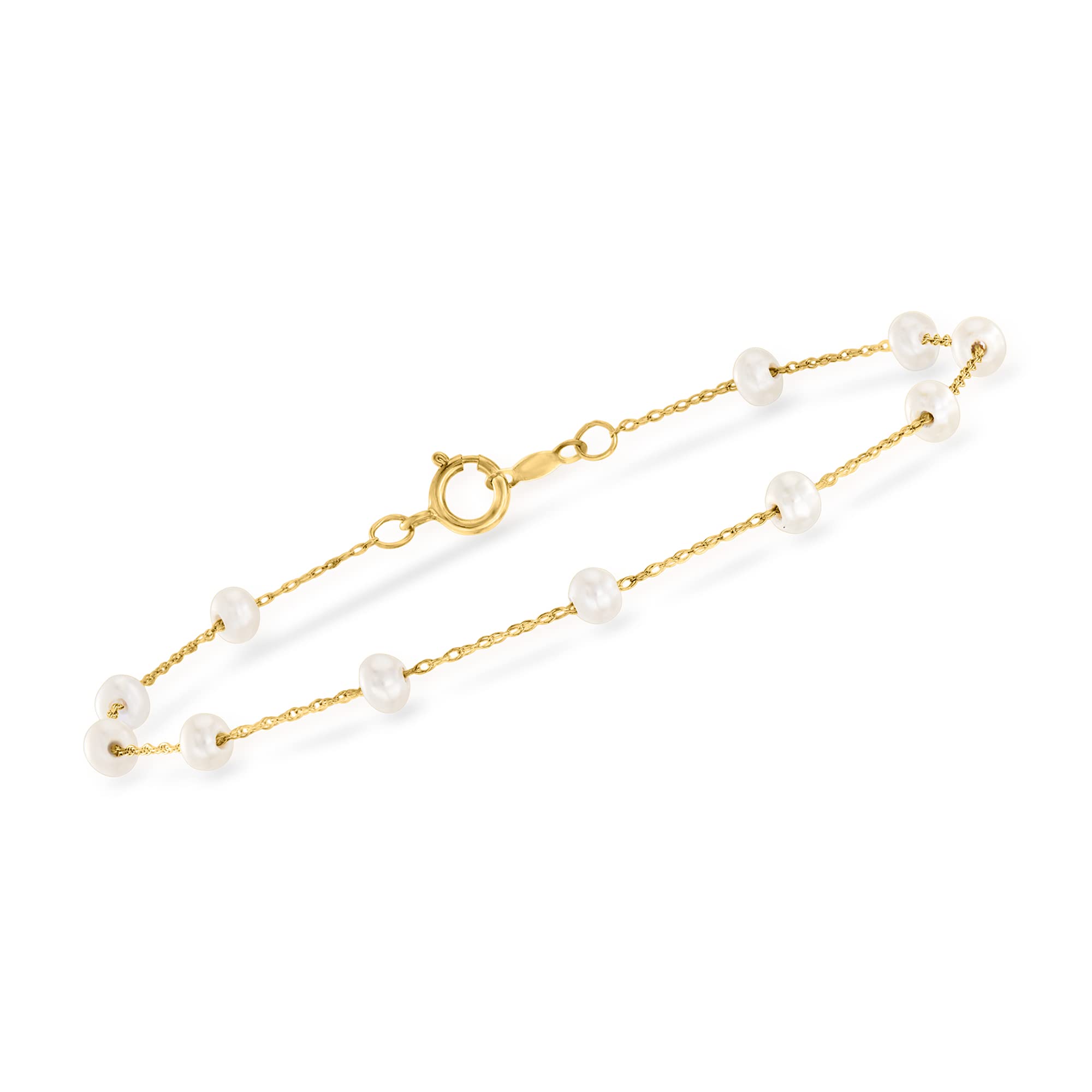 RS Pure by Ross-Simons 3-3.5mm Cultured Pearl Station Bracelet in 14kt Yellow Gold. 8 inches