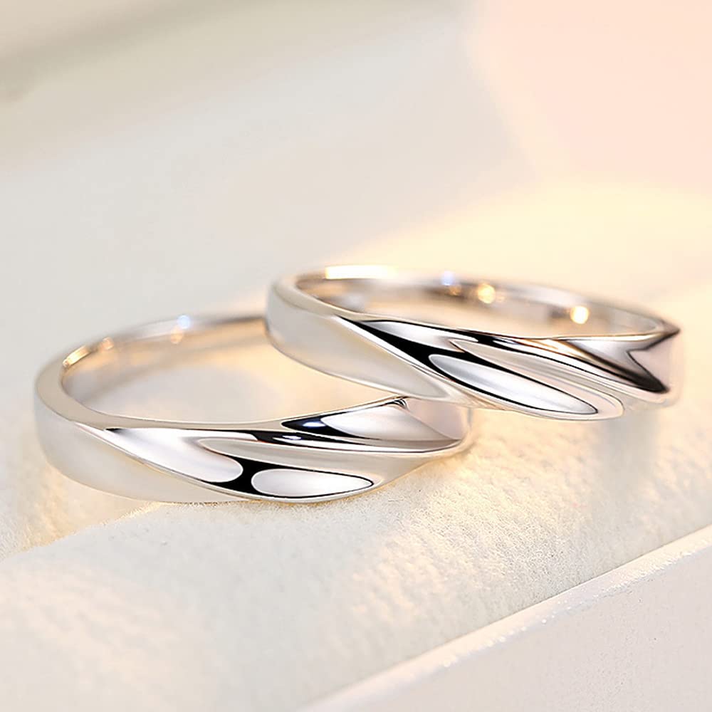 MIKAMU Couple Rings 925 Sterling Silver Adjustable Open fashion Rings Engagement Pair Rings Rings for Men Rings for Women Wedding Promise Engagement Anniversary Ring (B)