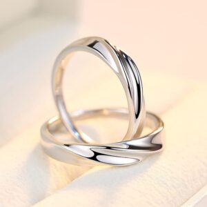 MIKAMU Couple Rings 925 Sterling Silver Adjustable Open fashion Rings Engagement Pair Rings Rings for Men Rings for Women Wedding Promise Engagement Anniversary Ring (B)