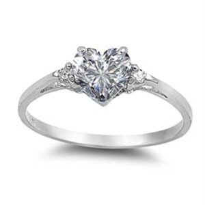 sterling silver simulated heart shaped diamond engagement ring with promise bridal ring fruit rings (white, 8)