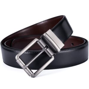 Beltox Men's Genuine Leather Reversible Belt 1.25” Rotate Brushed Roller Buckle Gift Box(Black Coffee with Brushed Roller Buckle,34-36)