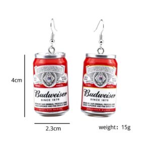 3D Simulation Beer Bottle Earrings Cute Beer Bottle Drop Dangle Earrings Beer Mug Can Earrings Creative Party Jewelry for Women-Red