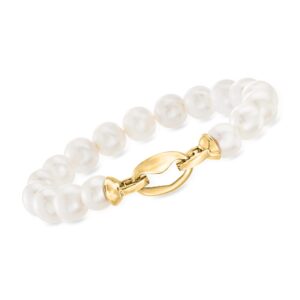 ross-simons 9-10mm cultured pearl link bracelet in 18kt gold over sterling. 7 inches