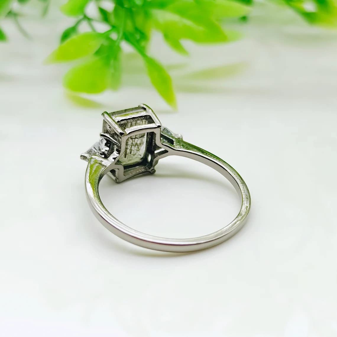 Rings For Women Natural Black Rutilated Quartz Ring, Salt And Pepper Diamond Emerald Cut Promise Ring Beautiful Gift Wedding BY FOREVER GEMS & JEWELS, Rose Gold,White,Emerald,Silver