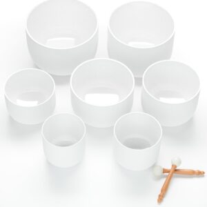 MEDITUNE Crystal Singing Bowl Set 7 PCS (6-12inch) With 2 Pcs Carrying Case Bag