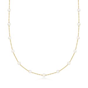 RS Pure by Ross-Simons 3-3.5mm Cultured Pearl Station Necklace in 14kt Yellow Gold. 16 inches