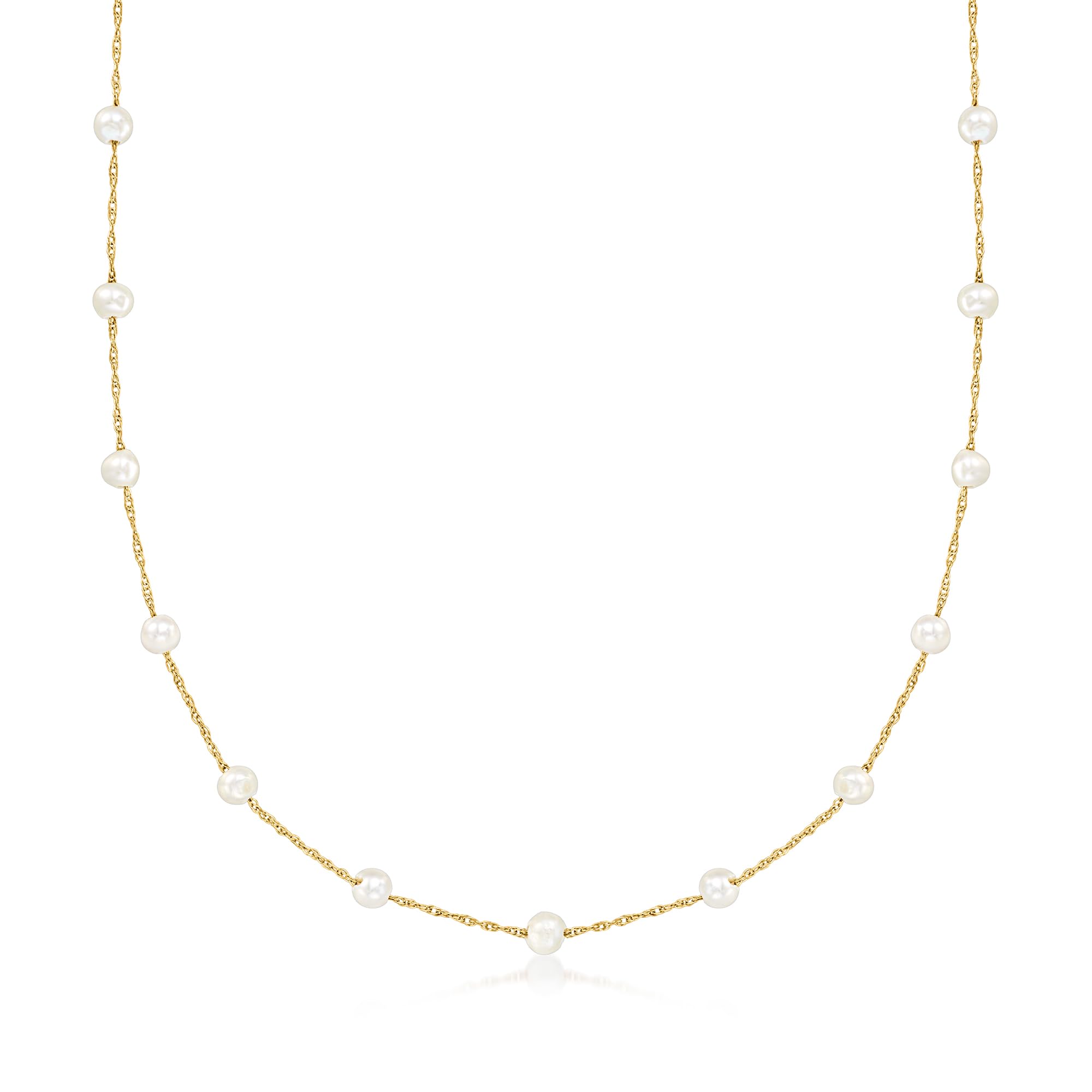 RS Pure by Ross-Simons 3-3.5mm Cultured Pearl Station Necklace in 14kt Yellow Gold. 16 inches