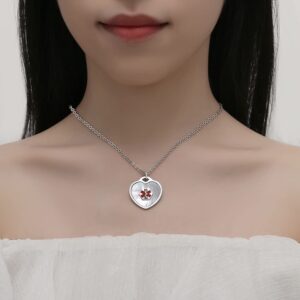 LinnaLove Pearl/Shell Stainless Steel Heart Medical Alert Necklace for Women Free Engraving-24 in Chain