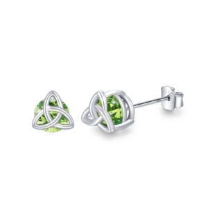 Celtic Peridot Green Earrings Sterling Silver Augest Birthstone Studs Earrings Celtic Jewelry Gifts Celtic Knot Earrings for Women Wife Birthday