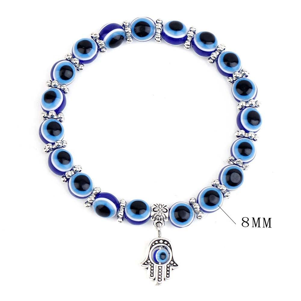 Evil Eye Hamsa Blue Beaded Charm Stretch Bracelet Hand of Fatima Turkish Lucky Evil Eye Bracelet for Protection and Blessing(10 mm-Plastic) (AMX2V09QTSUS)