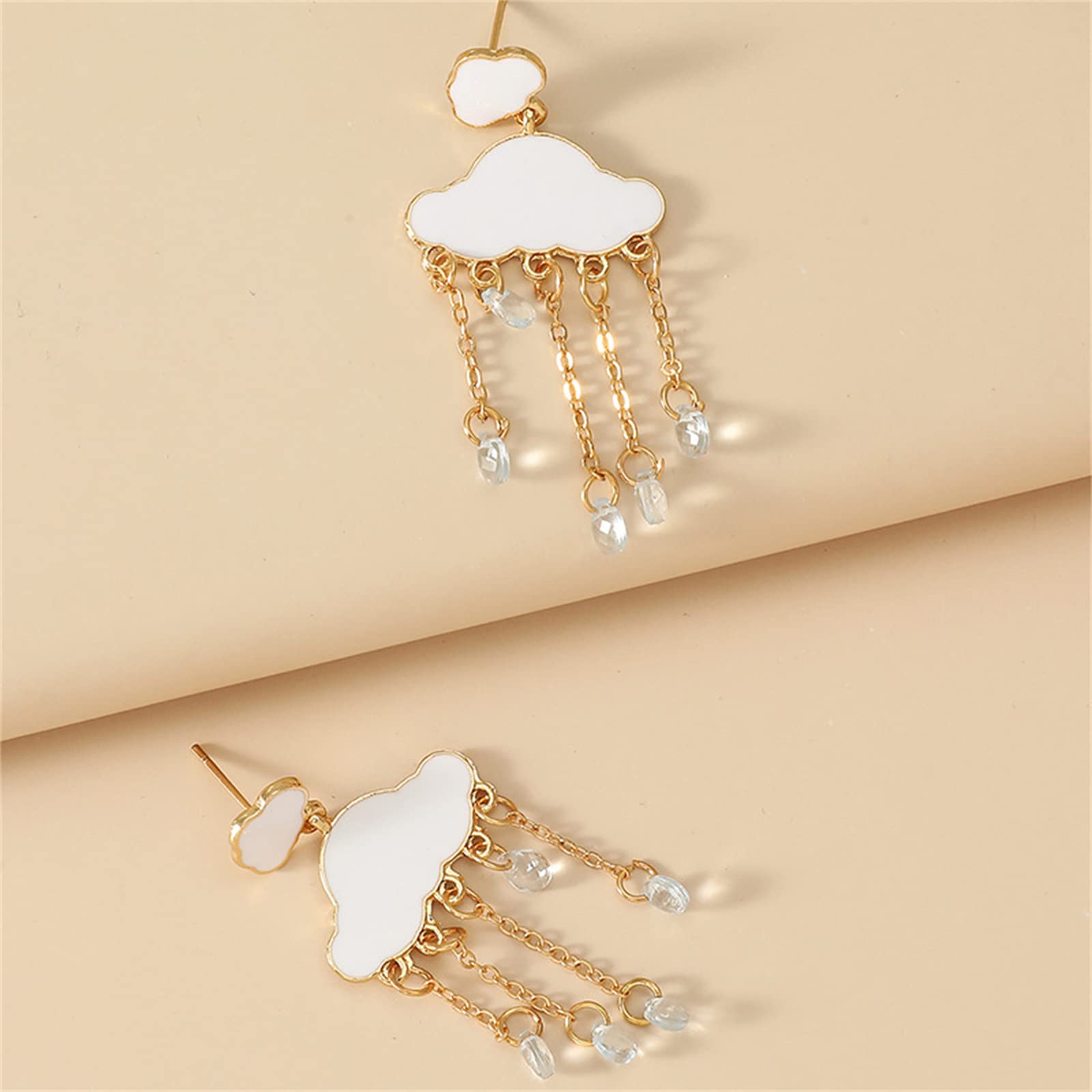 coadipress Cloud Earrings for Women Fashion s925 Silver Needle Long Tassel Gold Plated Raindrop Pearl Dangle Drop Statement Studs Earrings Jewelry (Big Cloud Tassel)