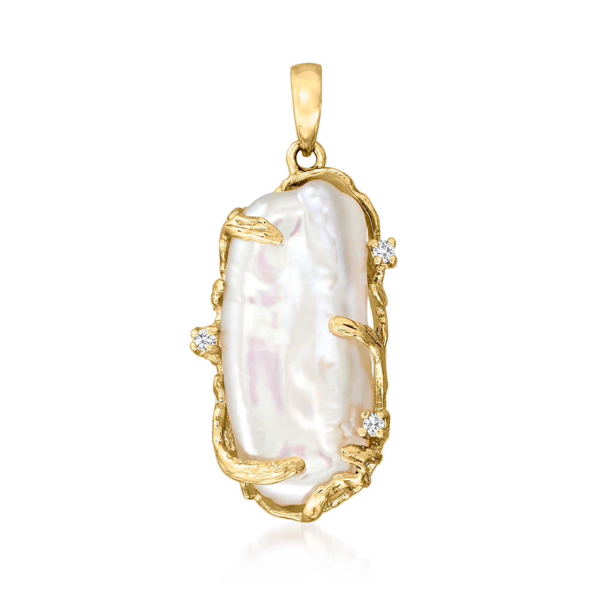 Ross-Simons 8x20mm Cultured Baroque Pearl Pendant in 14kt Yellow Gold