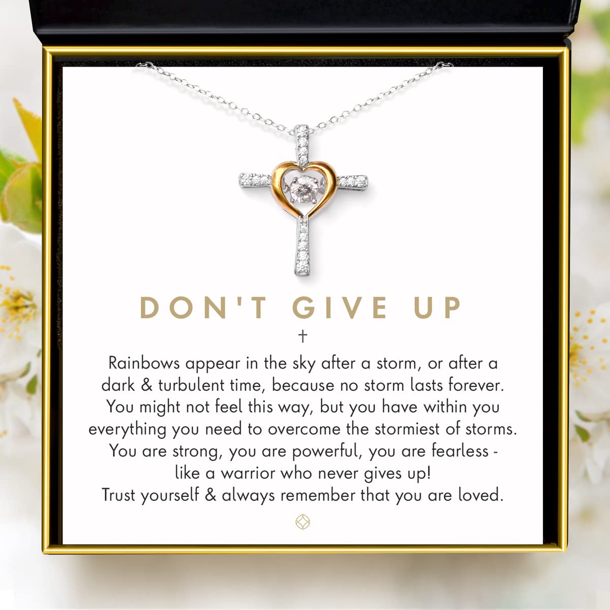 Aphrodite's Encouragement Gifts for Women, Cross Necklace Gift for a Fighter, Don’t Give Up,Dancing Crystal Heart Cross Necklace Gift Set, 925 Sterling Silver, Sterling Silver, Cubic Zirconia