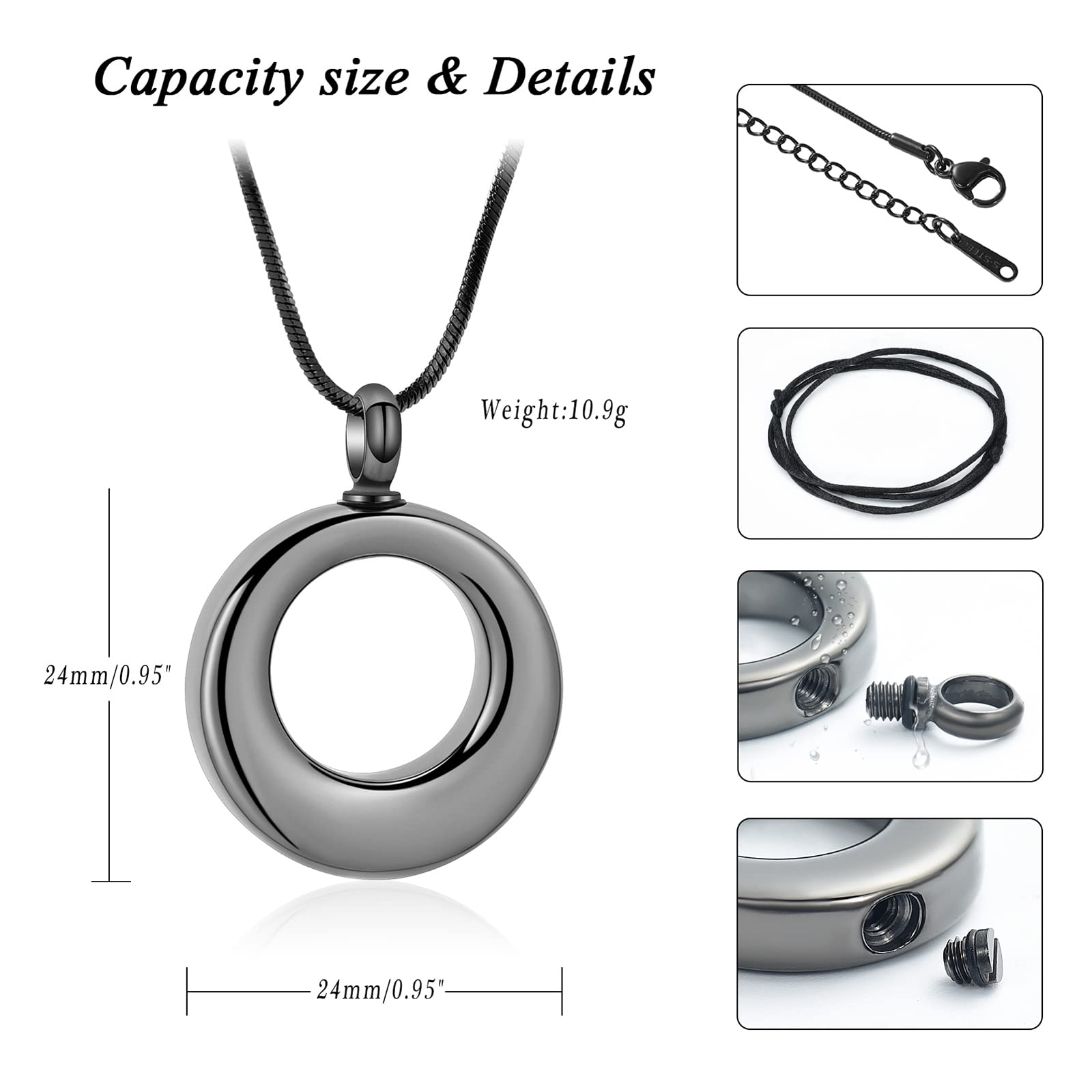 AIWENXI Cremation Jewelry Urn Necklace Stainless Steel Circle of Life Eternity Memorial Pendant Ash Holder Women Men, 2pcs