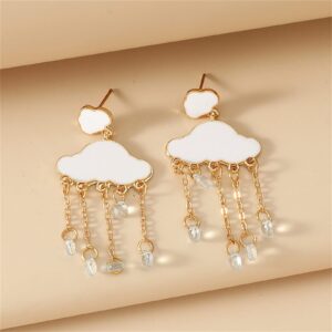 coadipress Cloud Earrings for Women Fashion s925 Silver Needle Long Tassel Gold Plated Raindrop Pearl Dangle Drop Statement Studs Earrings Jewelry (Big Cloud Tassel)