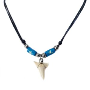 Swimmi Genuine Mako Shark Tooth Necklace for Men Women Boy Girl with Seed Beads and Adjustable Waxed Cord Handmade Jewelry CA268, Blue