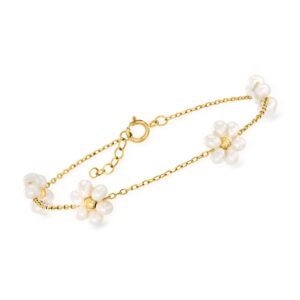 RS Pure by Ross-Simons 3-3.5mm Cultured Pearl Flower Bracelet in 14kt Yellow Gold. 6.5 inches