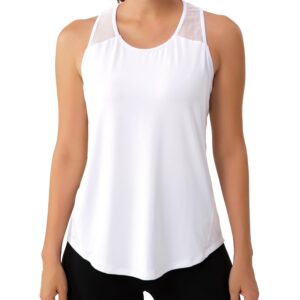 Aeuui Womens Workout Tops Mesh Racerback Tank Tops Sleeveless Yoga Athletic Running Shirts Gym Clothes for Women White