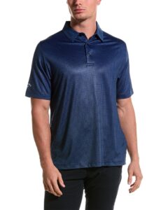 callaway men's chevron foulard print short sleeve golf polo shirt with swing-tech and sustainable recycled polyester, extended sizing (sizes small-4xl), peacoat, large