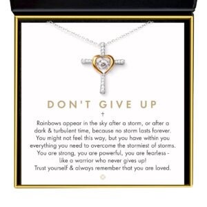 Aphrodite's Encouragement Gifts for Women, Cross Necklace Gift for a Fighter, Don’t Give Up,Dancing Crystal Heart Cross Necklace Gift Set, 925 Sterling Silver, Sterling Silver, Cubic Zirconia