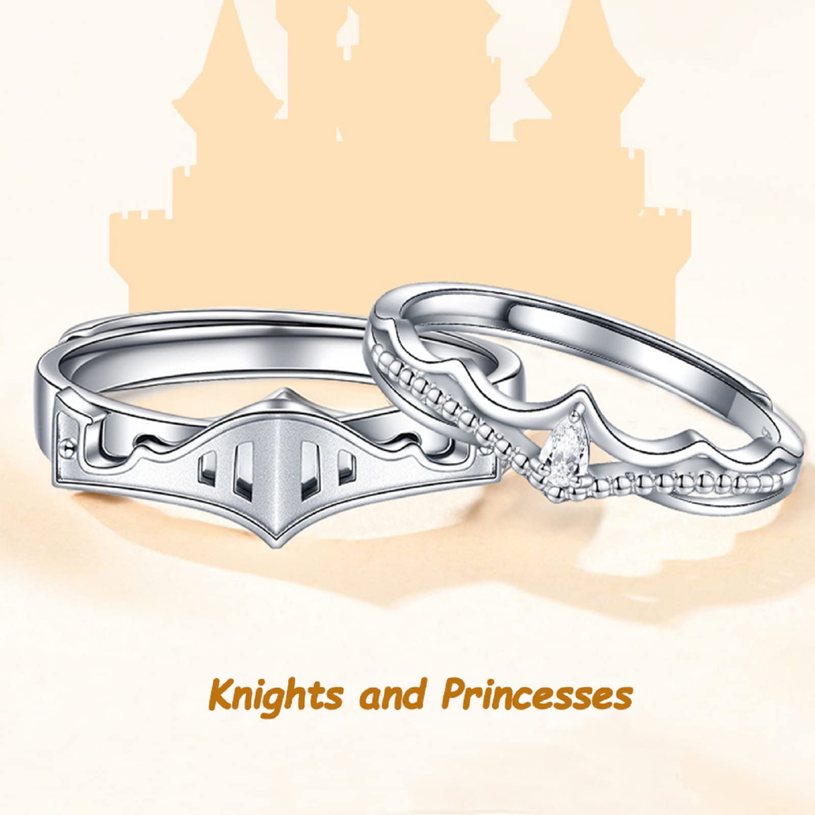 JASXEYO wedding ring sets for him and her，promise rings for couples，promise rings for her，matching rings for couples，dainty rings，Adjustable Princess and Knight Rings Set His and Hers (women's)