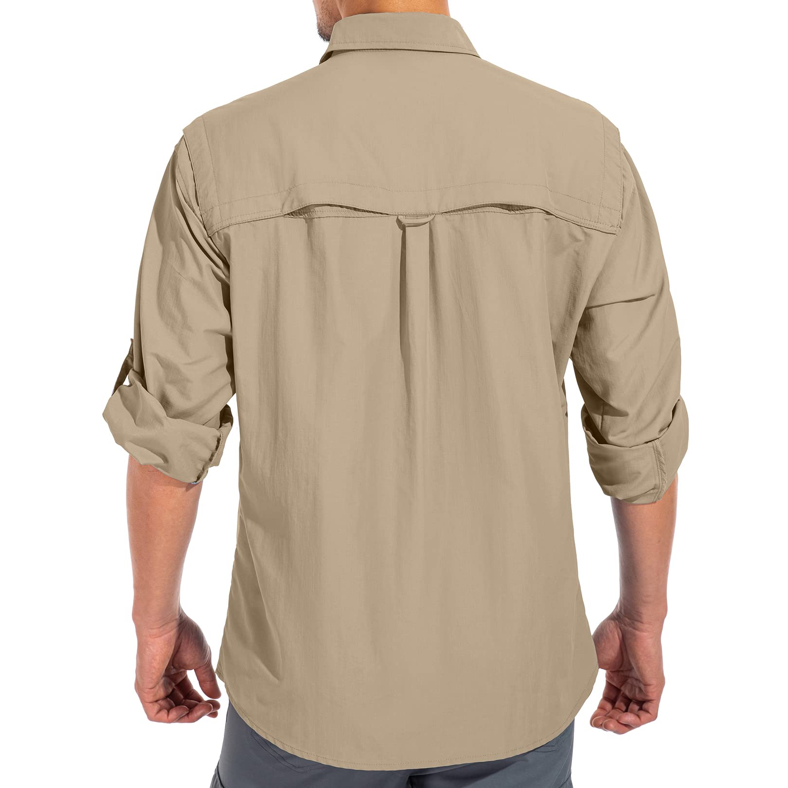 linlon Mens Safari Shirts Long Sleeve UV Protection Hiking Fishing UPF 50+ Quick Dry Cooling Camping Travel Shirts#5066-Khaki-2XL