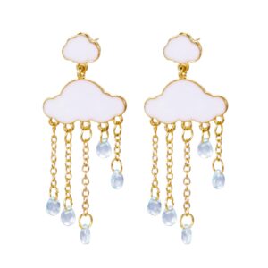 coadipress Cloud Earrings for Women Fashion s925 Silver Needle Long Tassel Gold Plated Raindrop Pearl Dangle Drop Statement Studs Earrings Jewelry (Big Cloud Tassel)