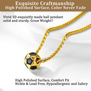 Bestyle 18K Gold Plated Soccer Football Pendant Necklaces Stainless Steel Sport Chain Trendy Women Men Sport Fan Jewelry Gift Soccer Charm Necklace for Football League/World Cup