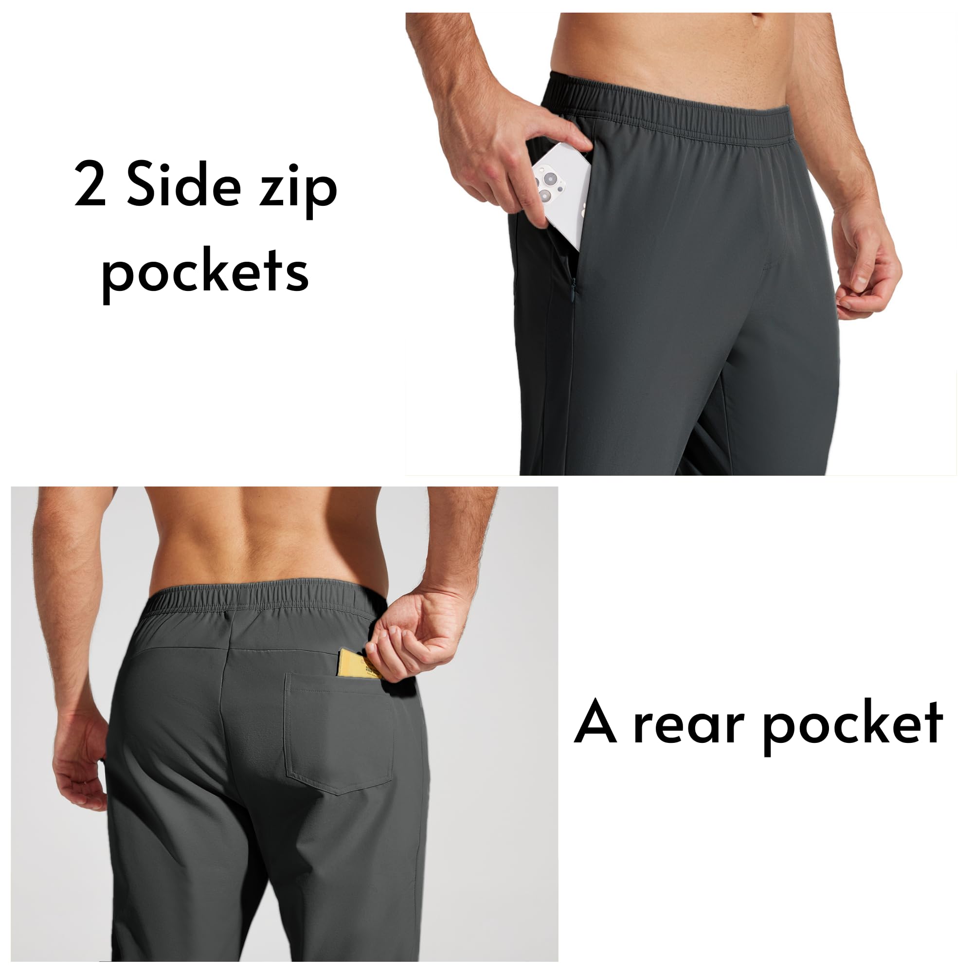 Willit Men's Running Pants with Zipper Pockets Open Bottom Quick Dry Lightweight Track Pants Athletic Workout Deep Gray L