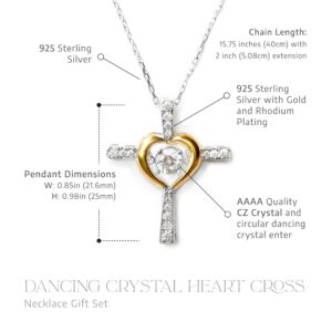 Aphrodite's Encouragement Gifts for Women, Cross Necklace Gift for a Fighter, Don’t Give Up,Dancing Crystal Heart Cross Necklace Gift Set, 925 Sterling Silver, Sterling Silver, Cubic Zirconia